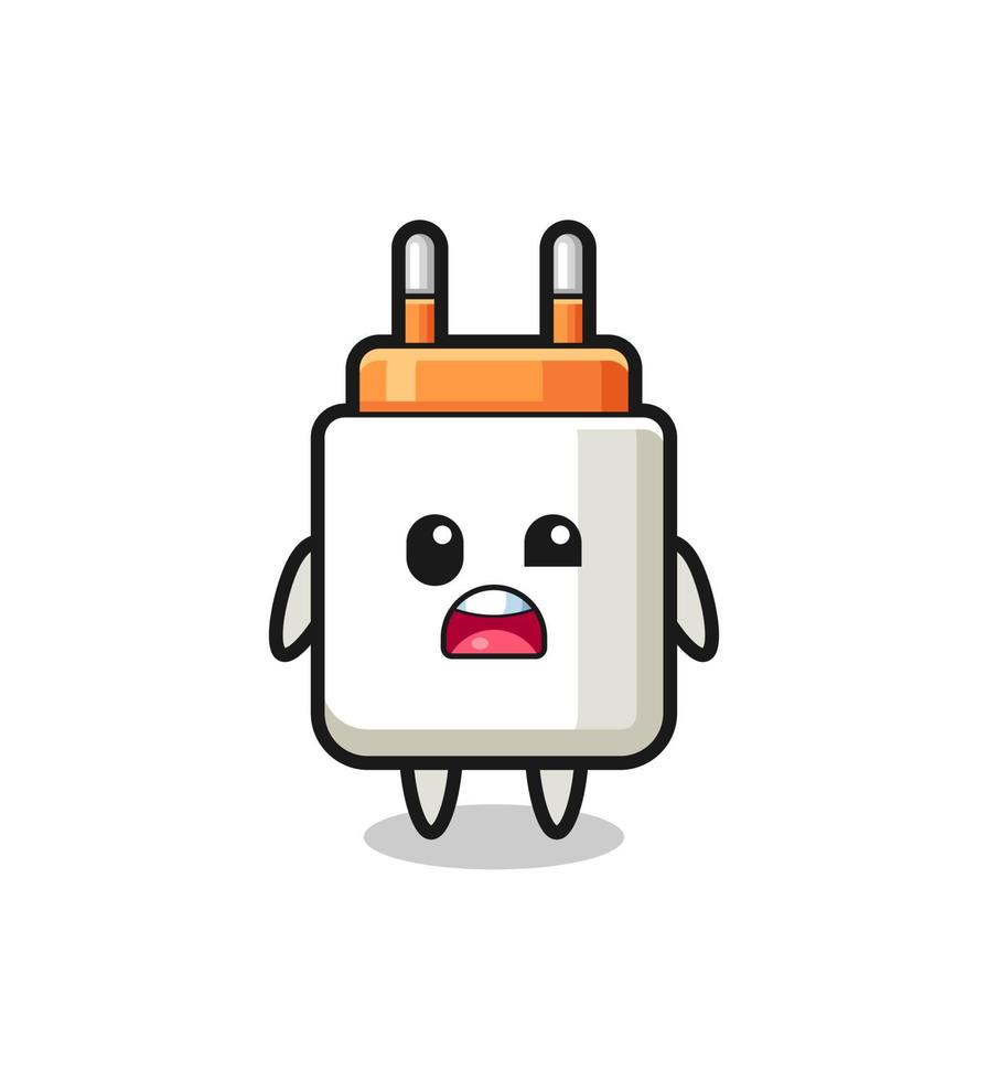 the shocked face of the cute power adapter mascot vector