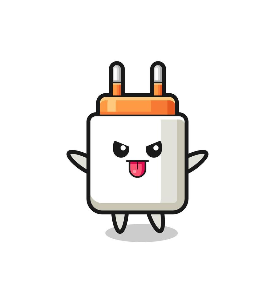 naughty power adapter character in mocking pose vector