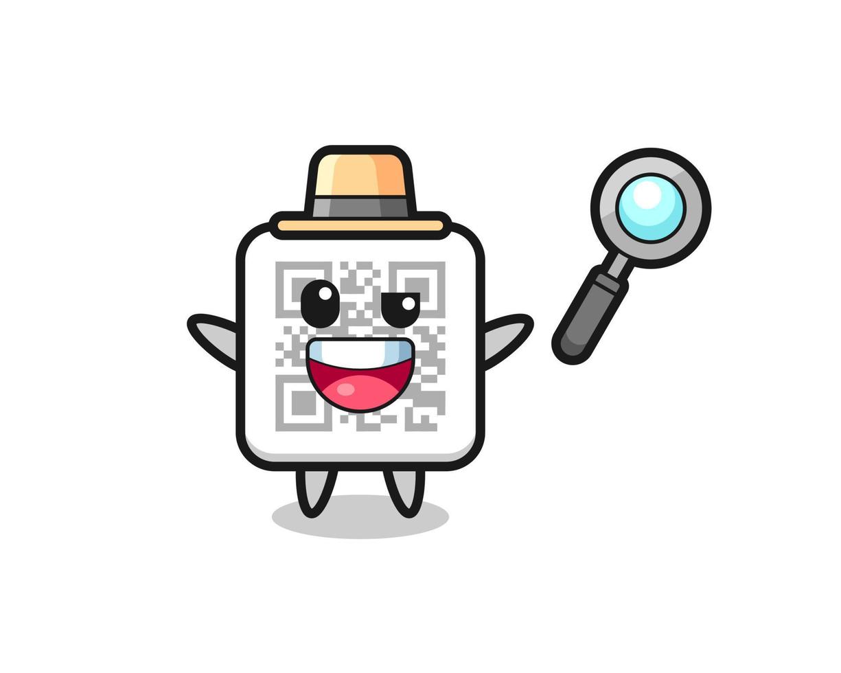 illustration of the qr code mascot as a detective who manages to solve a case vector