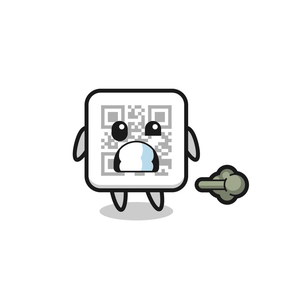 the illustration of the qr code cartoon doing fart vector