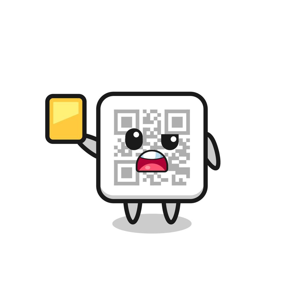 cartoon qr code character as a football referee giving a yellow card vector