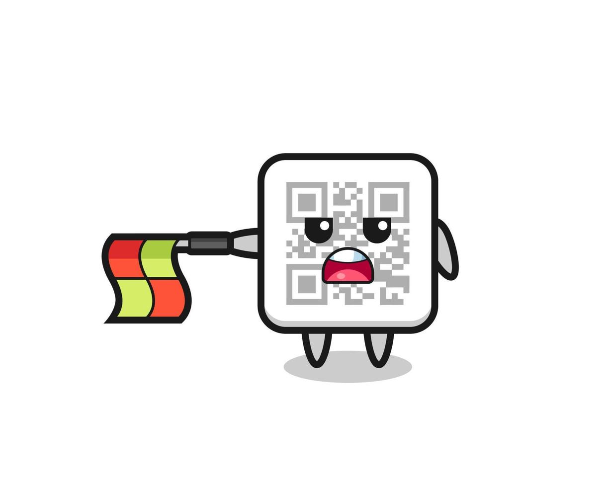 qr code character as line judge hold the flag straight horizontally vector