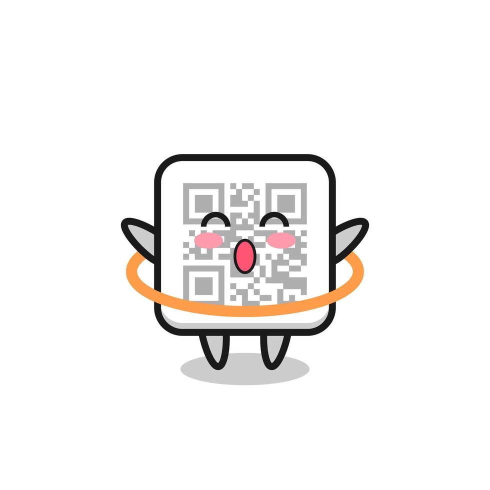 cute qr code cartoon is playing hula hoop vector