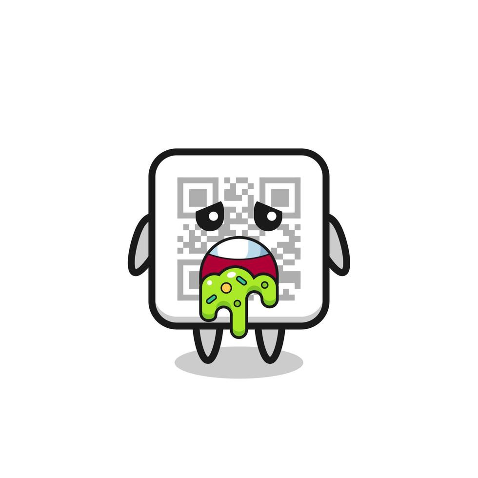 the cute qr code character with puke vector
