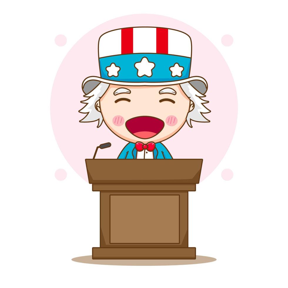 cute uncle Sam giving a speech cartoon character vector