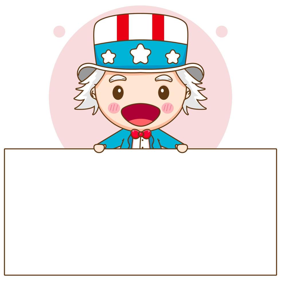 cute uncle Sam with empty billboard cartoon character vector