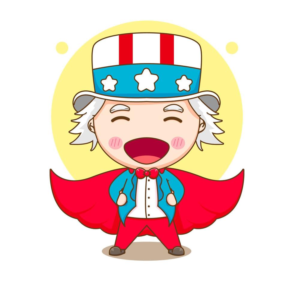 cute hero uncle Sam with red cloak cartoon character vector