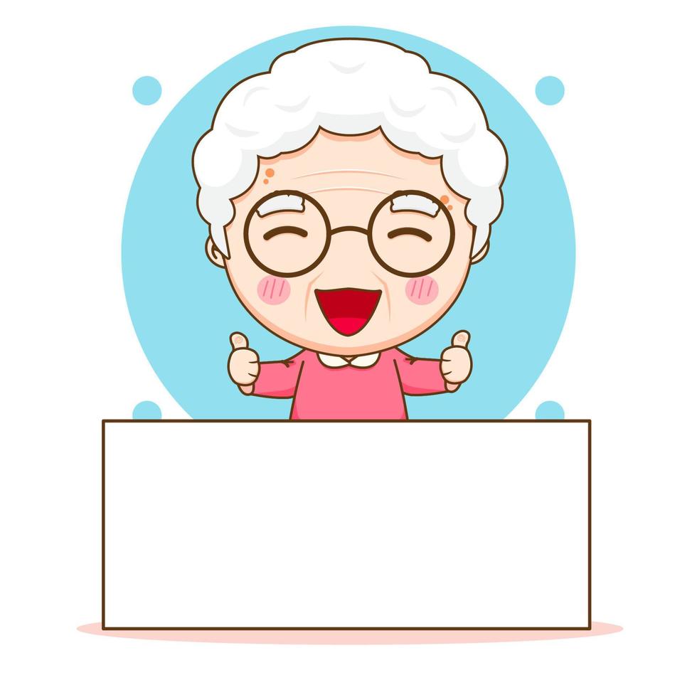 cute grand mother with empty board cartoon character vector