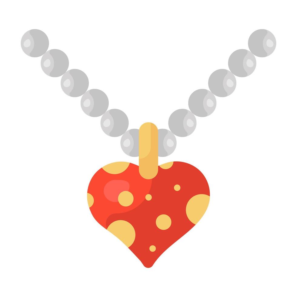 A cute heart with beaded locket, heart pendant flat icon vector