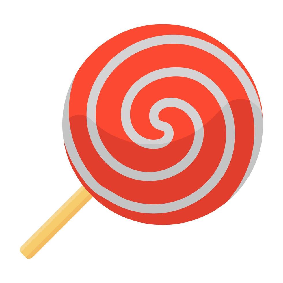 remolino lollipop icono de vector plano, comida de confitería