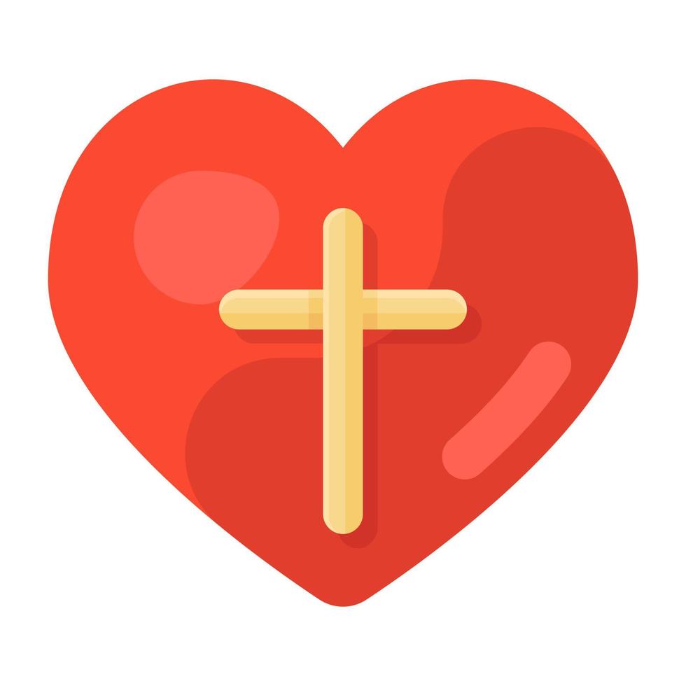 Catholic symbol flat vector, cross inside heart vector
