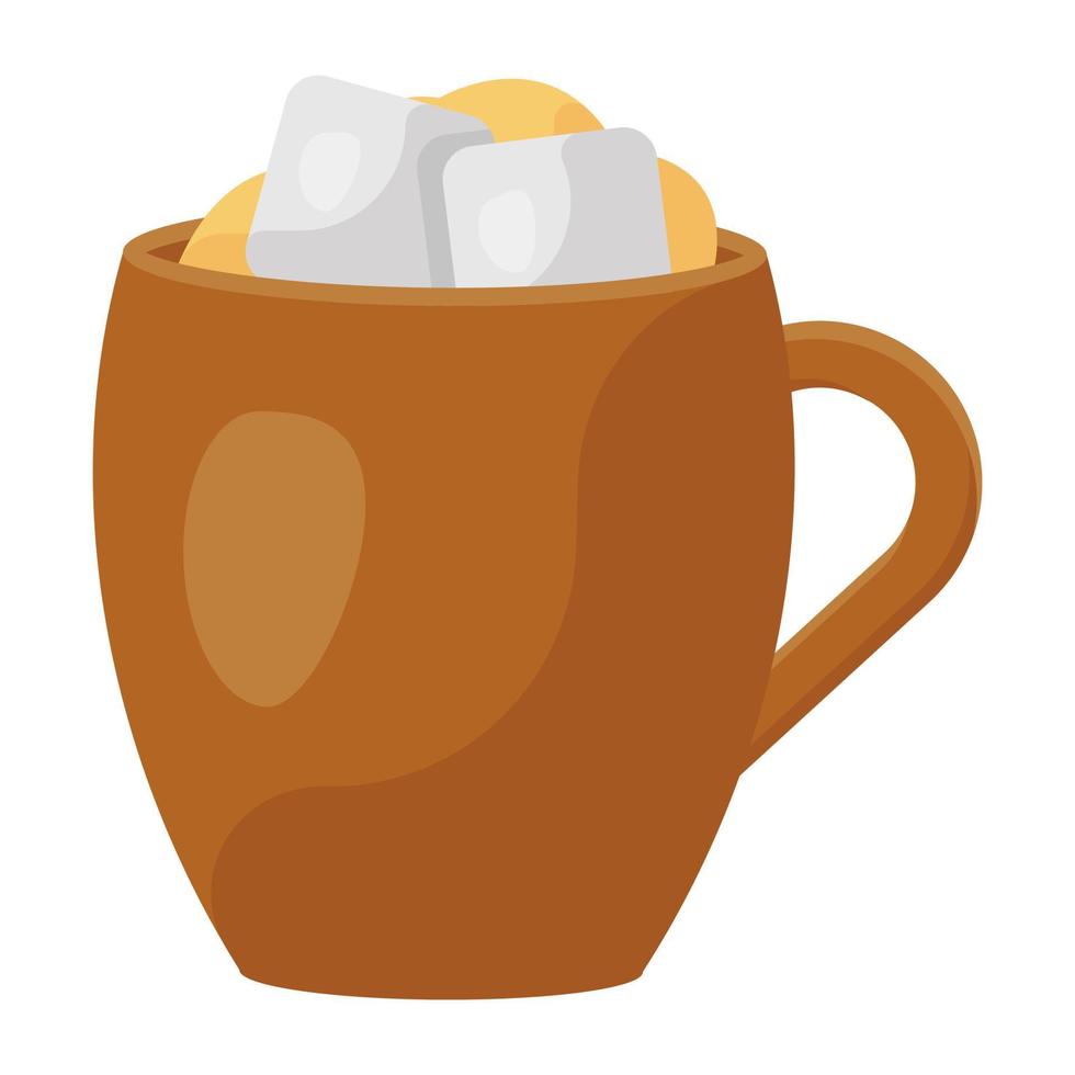 un chocolate caliente navideño con malvavisco, icono plano vector