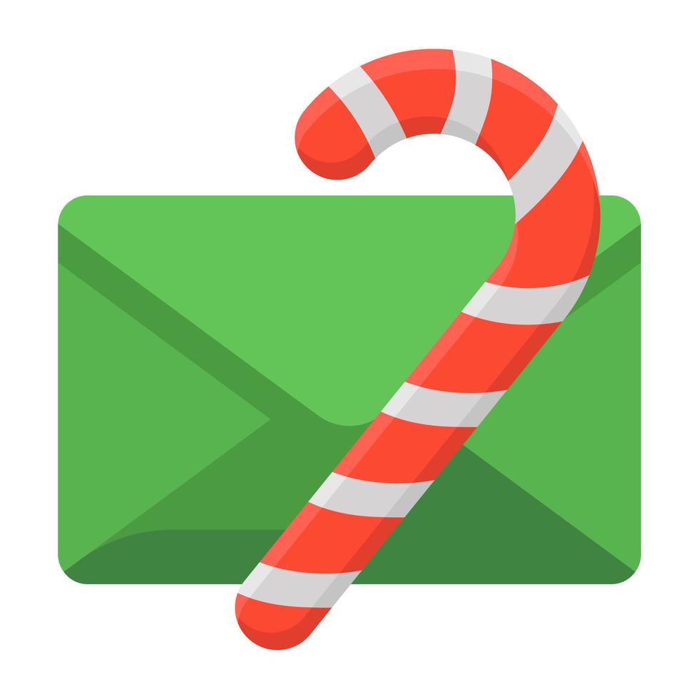Candy cane over an envelope, christmas letter flat icon vector