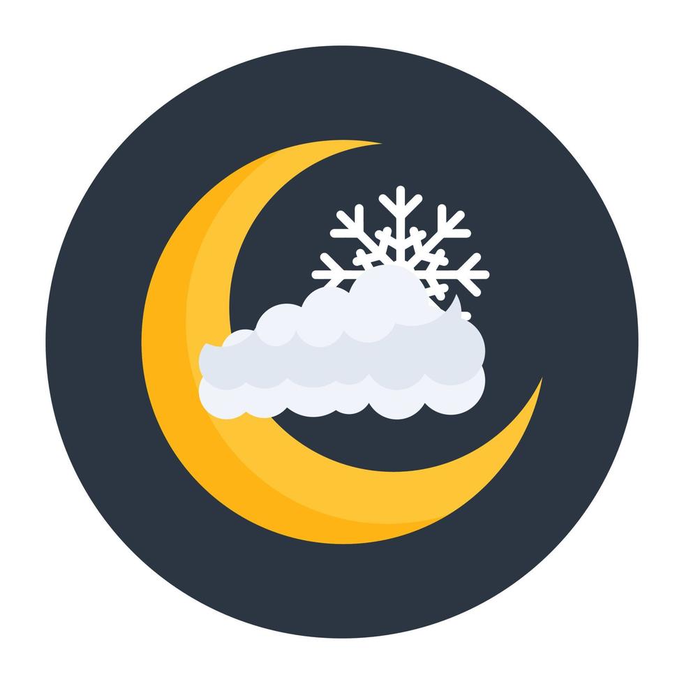 luna con nubes y copos de nieve que simbolizan el icono de la noche fría vector