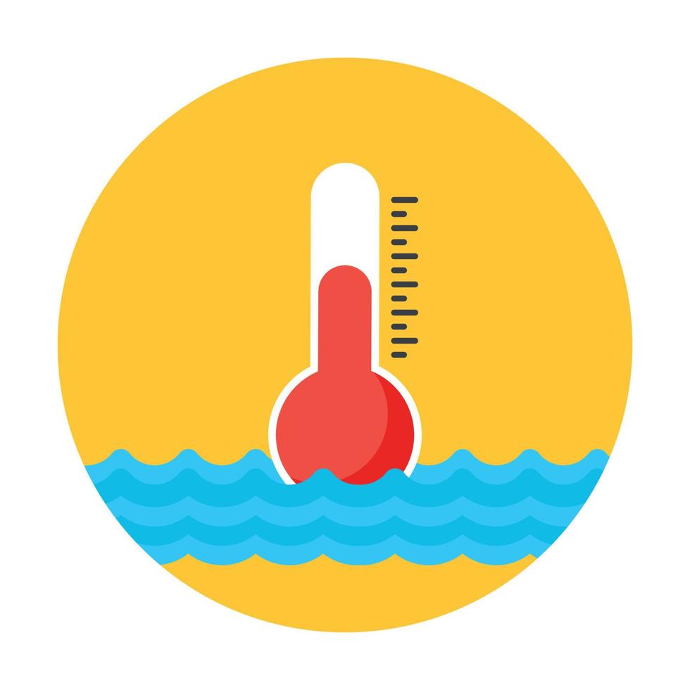 diseño plano de sol con termómetro, icono de clima cálido vector