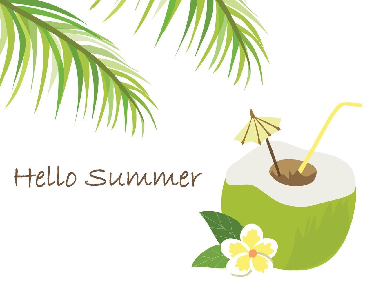 fruta de coco en la ilustración de vector de playa. hola concepto de vacaciones de verano