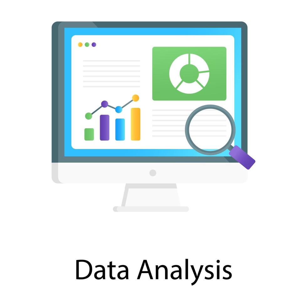 Data analysis flat gradient vector, business infographics inside monitor vector