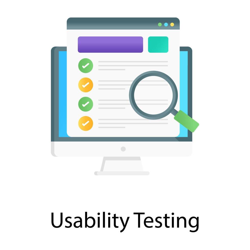 concepto de prueba de usabilidad en estilo degradado, búsqueda de contenido vector