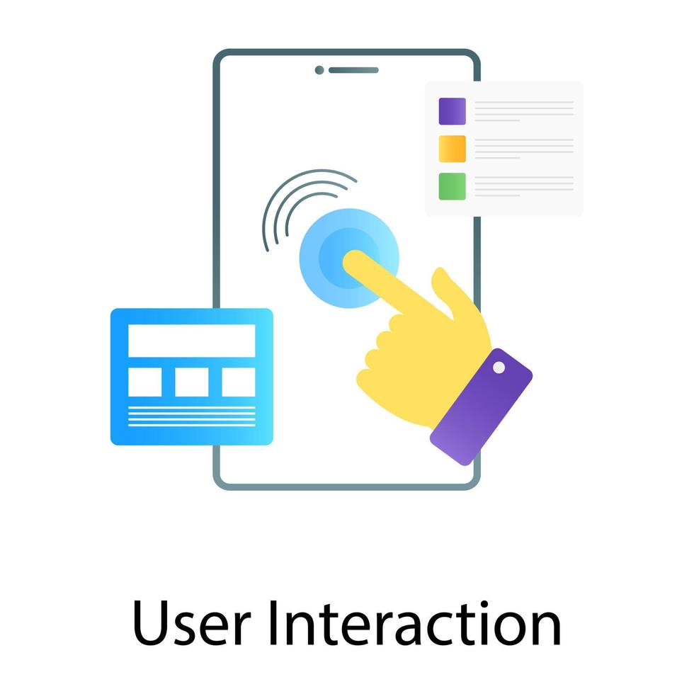 Finger swiping on smartphone screen depicting user interaction vector in gradient style