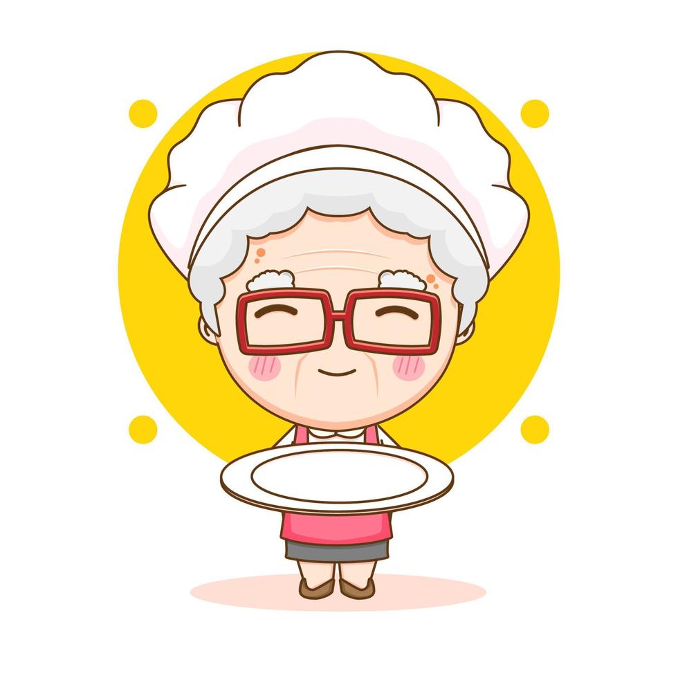 lindo chef abuela personaje de dibujos animados vector