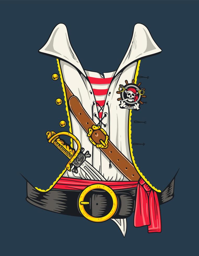 Vintage Pirate shirt costume suit. Hand drawn vector clip art