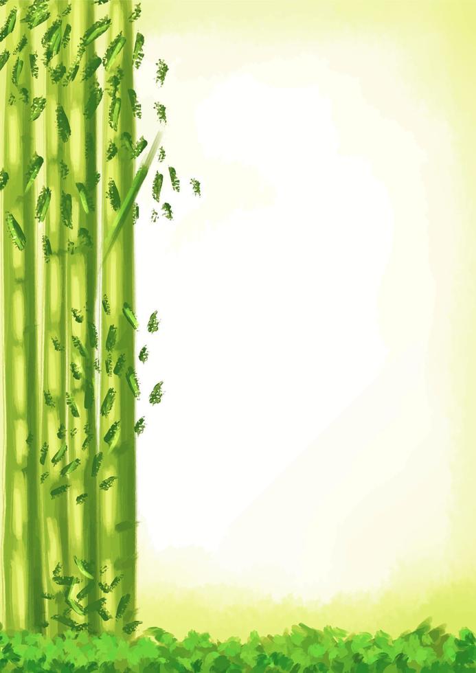 ilustración vectorial pintada a mano de fondo de bambú verde con copyspace vector