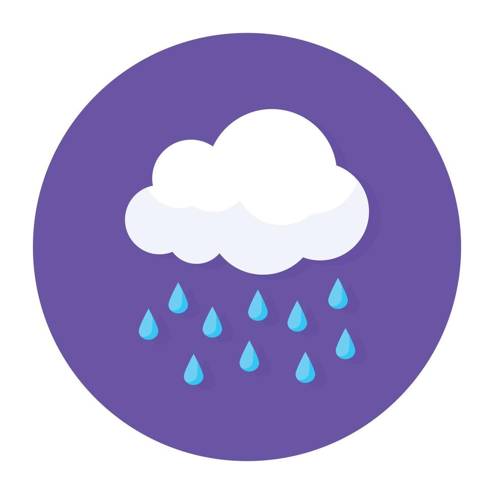 estilo plano de lluvia, icono de lluvia de nubes en estilo moderno vector