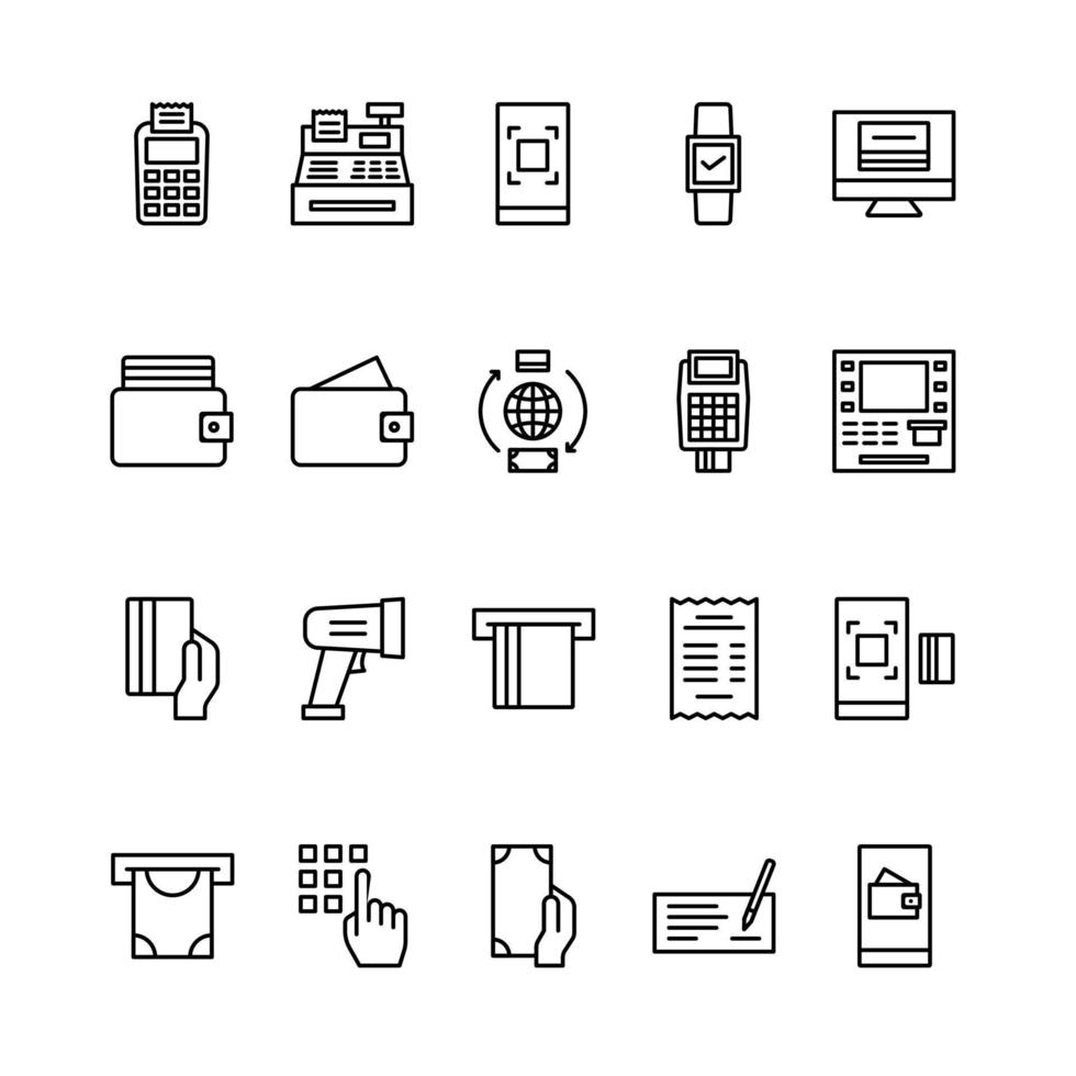 Pos System outline icon set vector