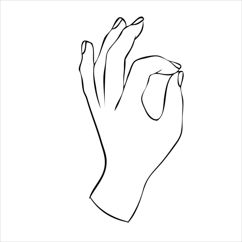 Linear silhouette of an elegant female or witch hand. Mystical movements of the posture of the fingers. Vector illustration