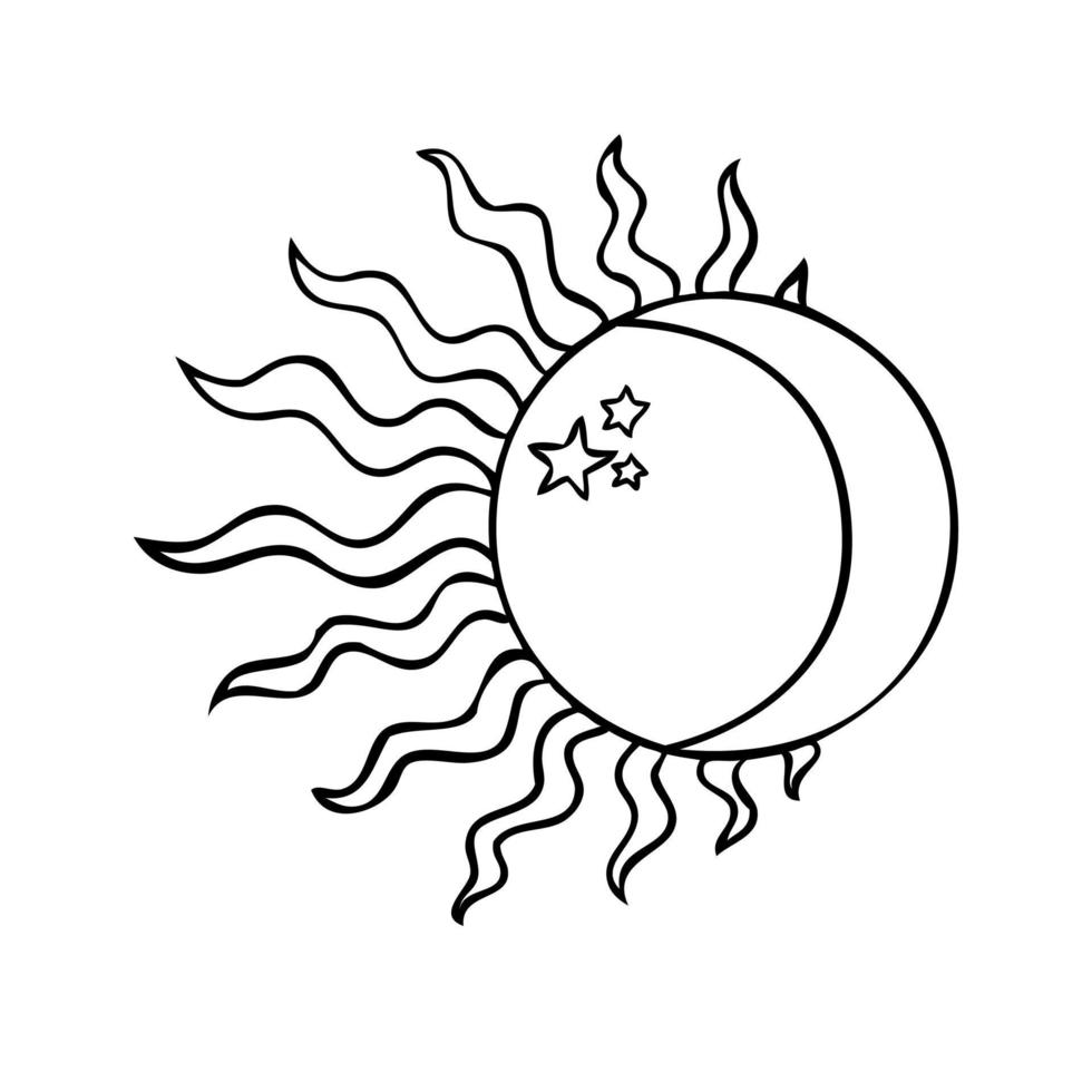 Esoteric symbols of the sun. Celestial signs. Vector illustration in hand drawn style