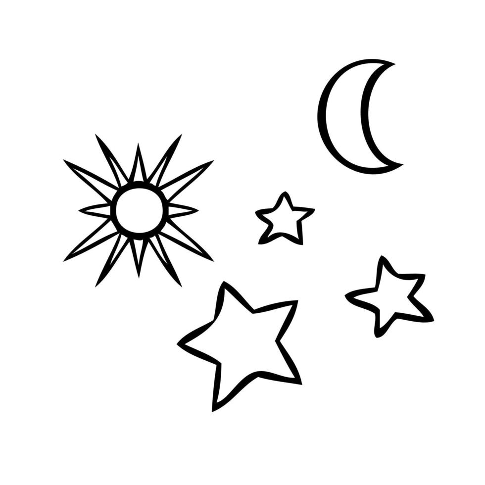 símbolos esotéricos de la estrella. signos celestiales. ilustración vectorial en estilo dibujado a mano vector