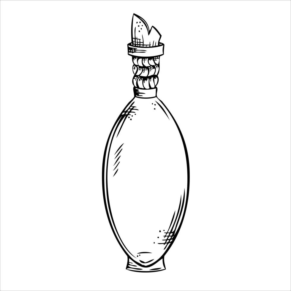 Isolated vector bottle. Line art empty transparent glass vial, bottle, jar