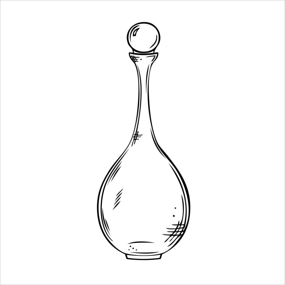 Isolated vector bottle. Line art empty transparent glass vial, bottle, jar