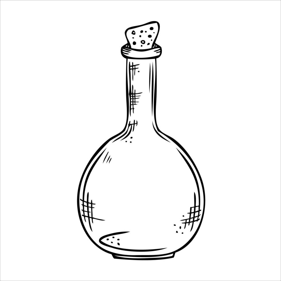 Isolated vector bottle. Line art empty transparent glass vial, bottle, jar