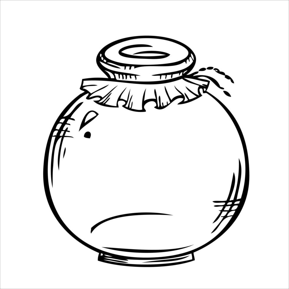 Isolated vector bottle. Line art empty transparent glass vial, bottle, jar