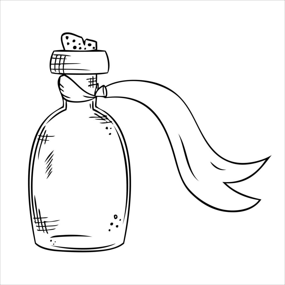 Isolated vector bottle. Line art empty transparent glass vial, bottle, jar