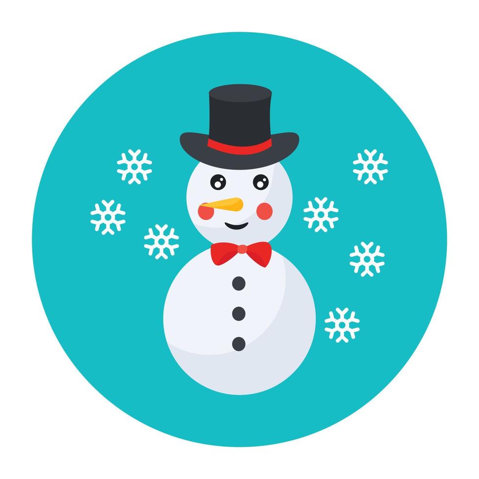 Flat rounded design of snowman character icon vector