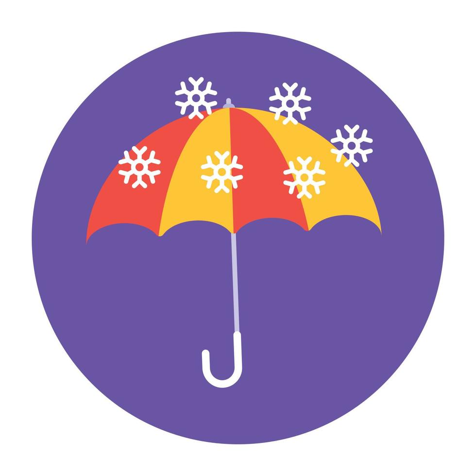 Snowflakes falling on umbrella denoting snow falling icon vector