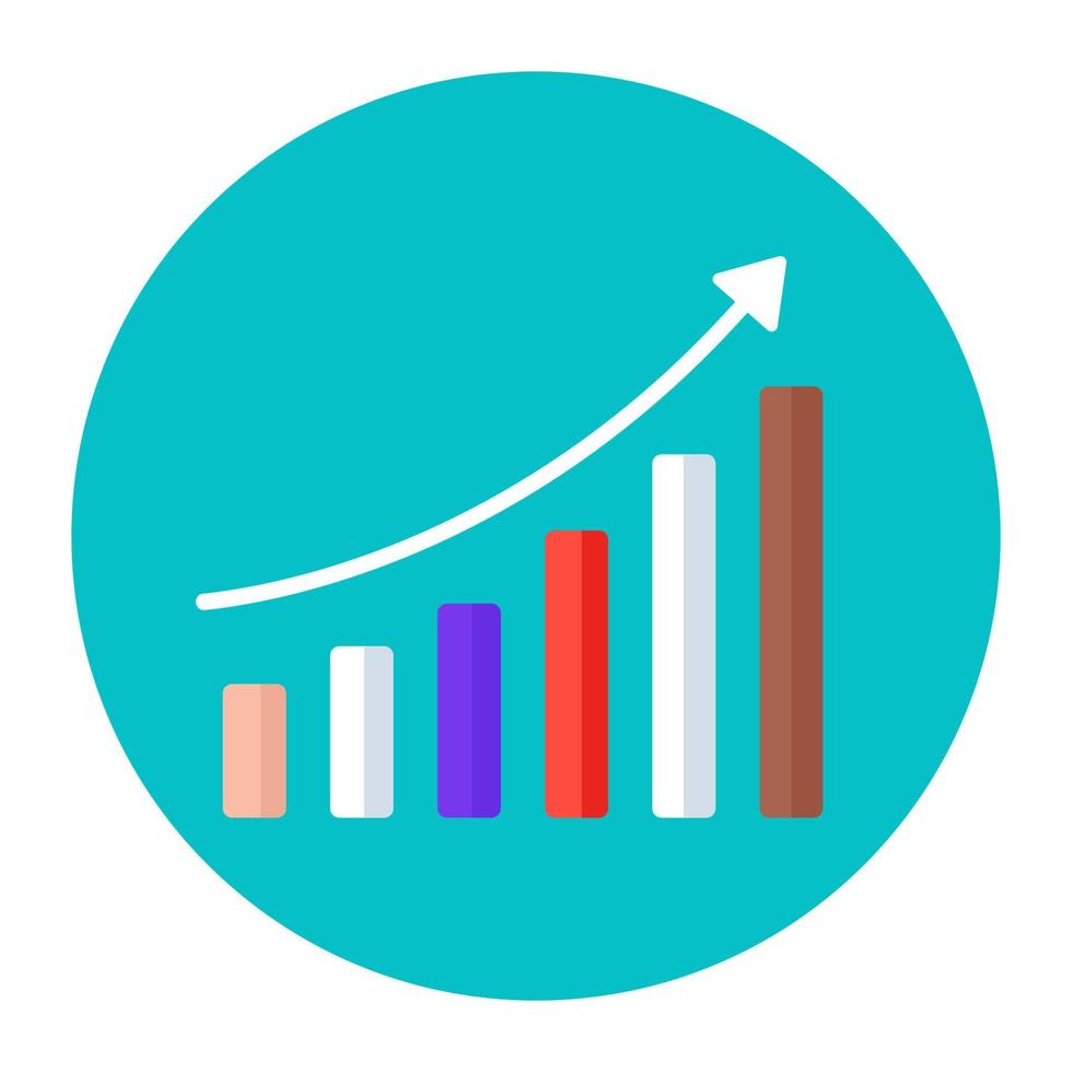 análisis de datos, icono redondeado plano de gráfico vertical vector