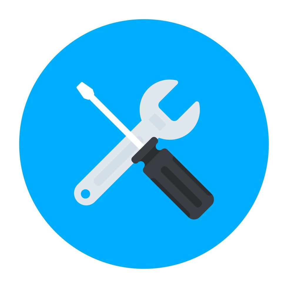 llave inglesa y destornillador, icono plano de herramientas vector