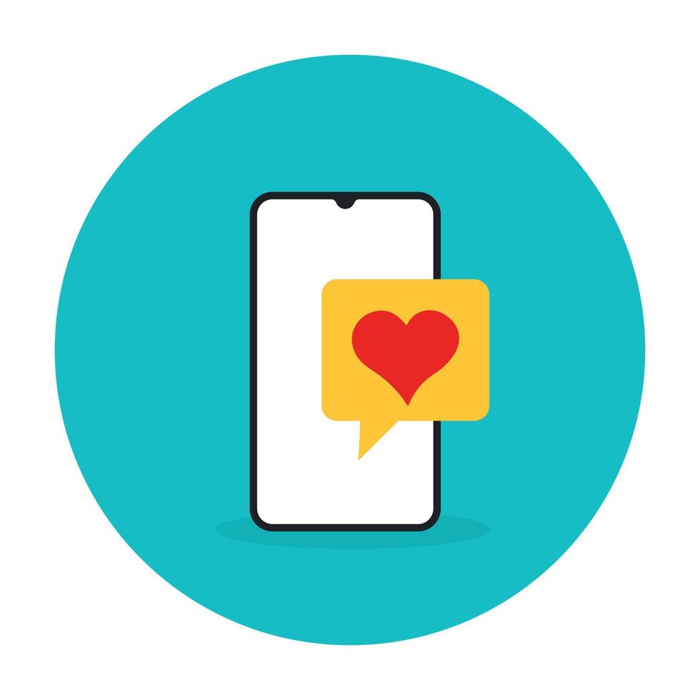 Heart message bubble with smartphone denoting love message icon vector