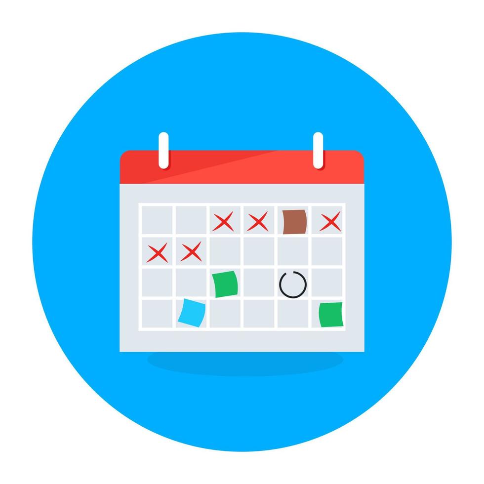 List of planned or scheduled events, calendar in flat design vector