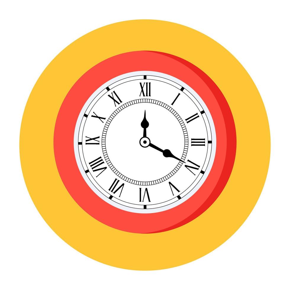Wall clock icon in flat rounded style vector