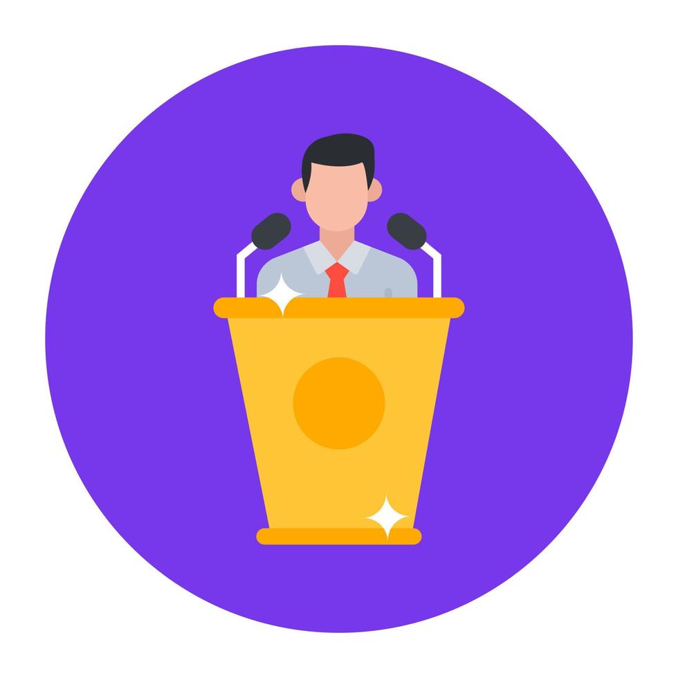 Orator, public speech concept in flat rounded icon vector