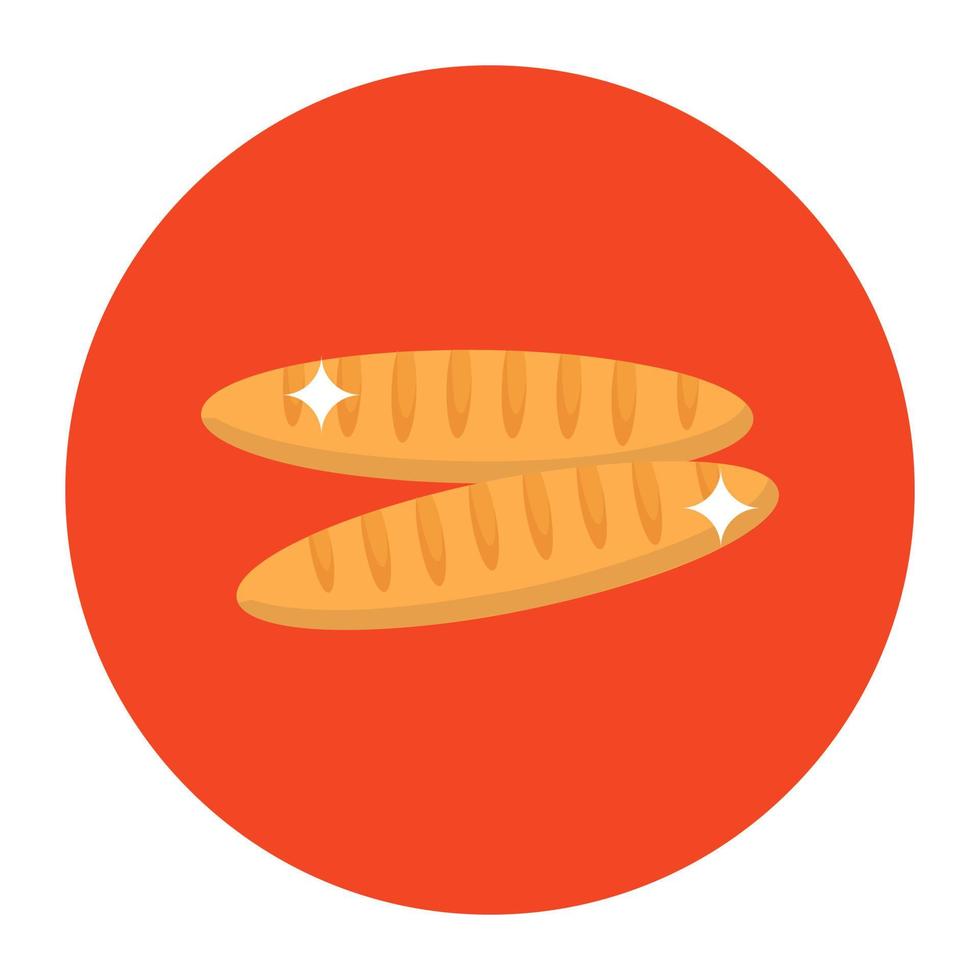 baguette bread icon style, breakfast bread flat rounded style vector