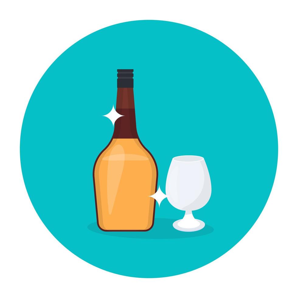 Drink in bottle with glass, wine concept in editable style vector