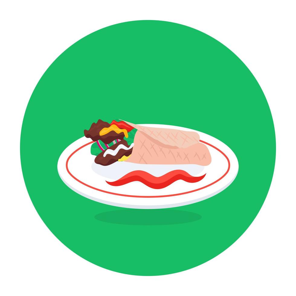 An icon of wrap sandwich with ketchup, editable vector
