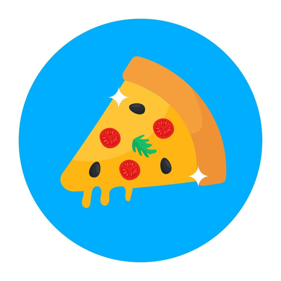 rebanada de pizza deliciosa con ketchup, estilo redondeado plano editable vector