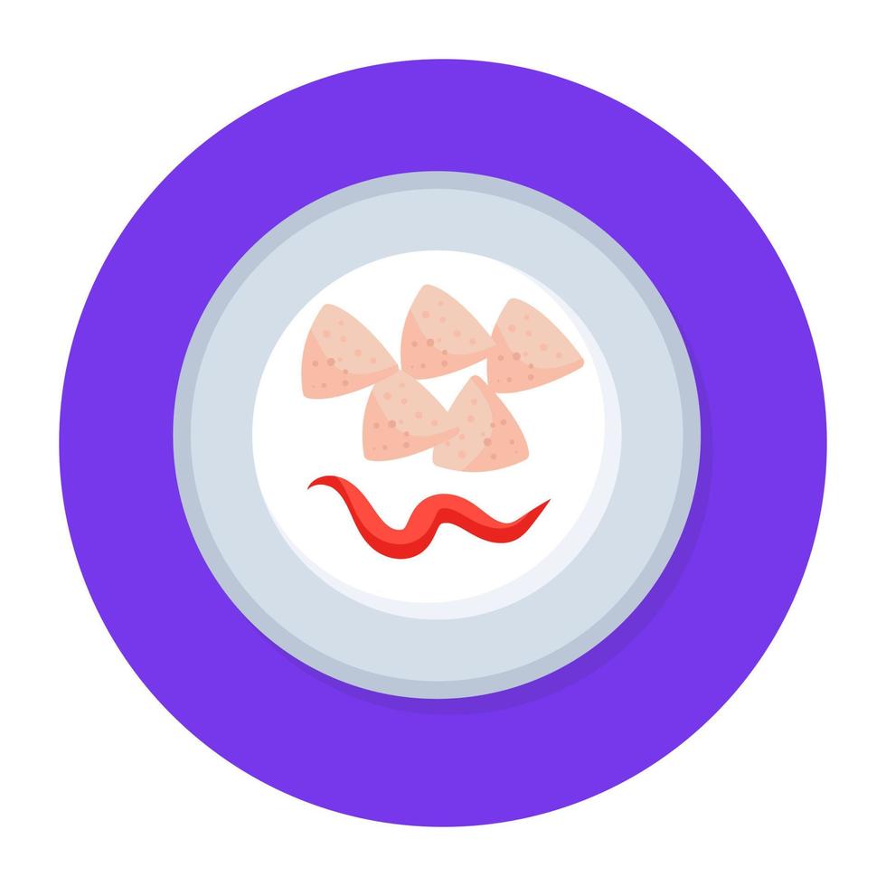 Crispy nachos in a plate, editable flat rounded icon vector