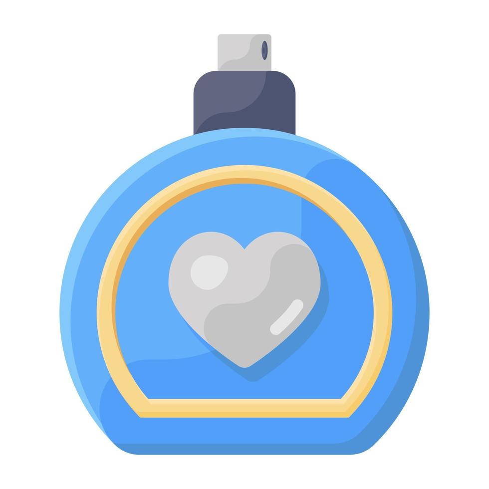 Lovely fragrance glass bottle, flat icon of romantic perfume vector